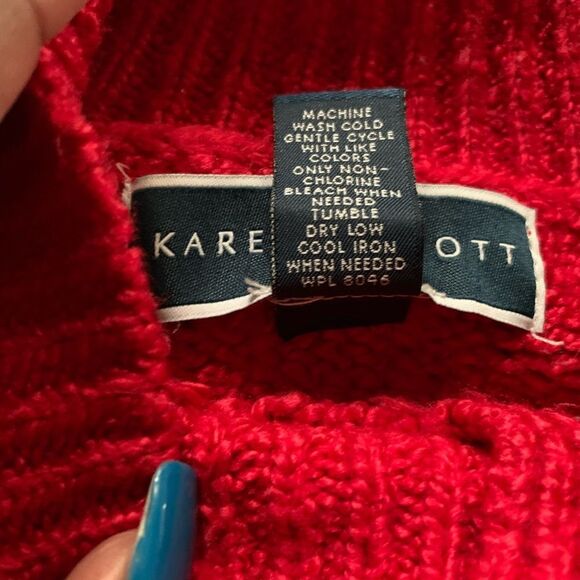 Karen Scott Red Cable Knit Pearl Detail Sweater - Picture 11 of 12